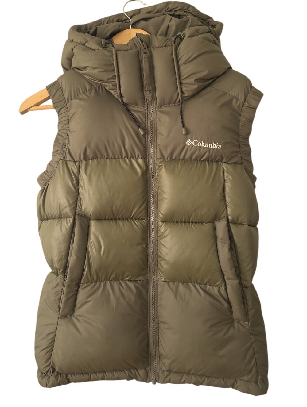 Columbia Olive Khaki Green Womens Quilted Hooded Puffer Vest Sz M